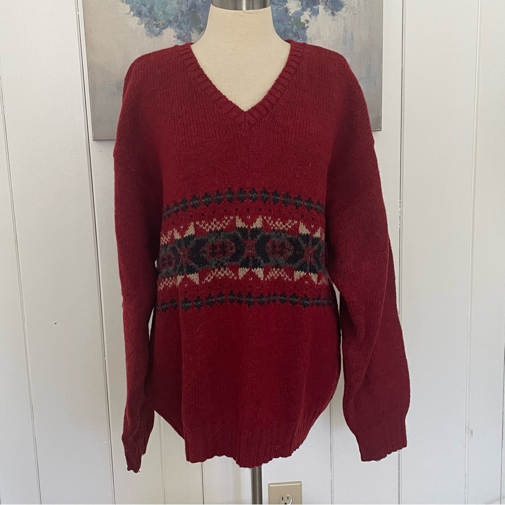 $20 SALE Eddie Bauer Wool Blend Sweater Men’s Vintage Red Winter Fall